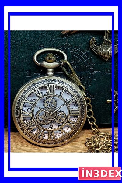 İN3DEX ساعة جيب بتصميم عتيق مع أرقام رومانية 4.5 سم