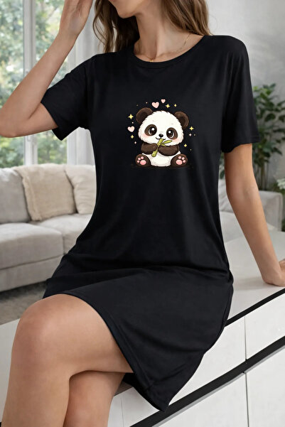 EFFRENATU Γυναικείο κοντομάνικο μπλουζάκι με λαιμόκοψη σε μεγάλο μέγεθος Νυχτικό