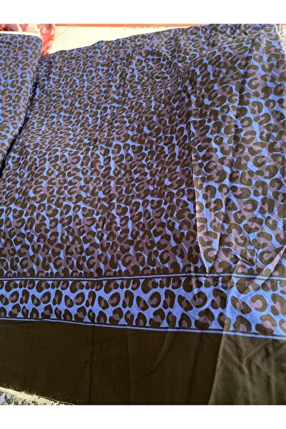 Butik mavi mor leopar desenli viskon çift en