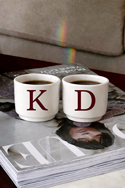 Beige & Stone 2’li Kişiye Özel Harfli Türk Kahvesi & Espresso Seramik Bardak ...