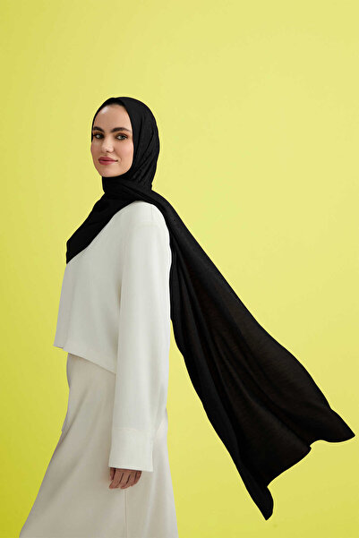 Imannoor Zincir Desen Jakar Düz siyah pamuk ipek Şal 70x210