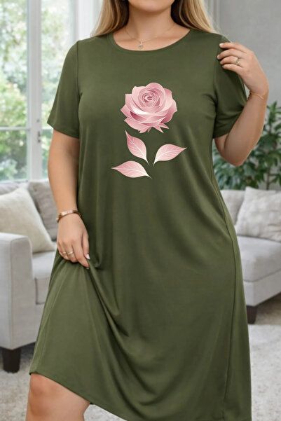 Pink Sky Rochie tricou cu mânecă scurtă pentru femei de mărime mare, cu decol...