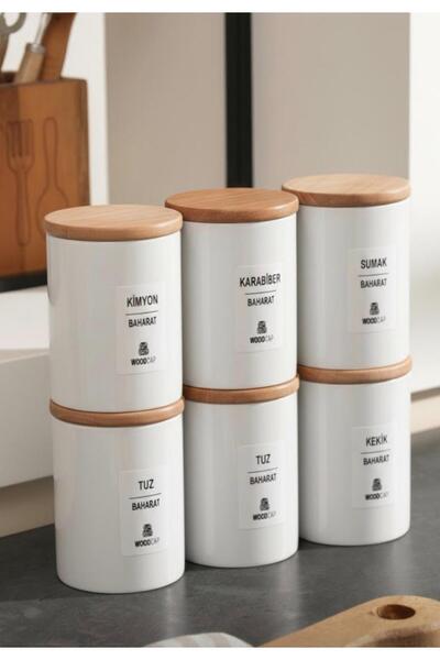 WOODCAP 6-Piece 450ml Vacuum Wooden Lid Spice Jar Set Acrylic (Not Glass) Sto...