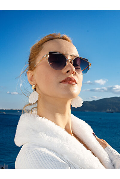 TomyHelf Women's Sunglasses Geometric Design Gold Frame Black Glass