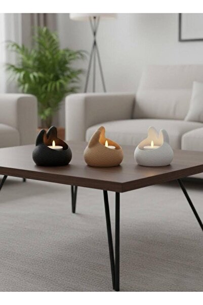 Venora Concept Tavşan Şeklinde Led Tealight Mumluk 3lü Set|3D Baskı|3 Adet Le...