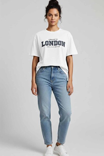 rekor sports 100% βαμβακερό μπλουζάκι London με στάμπα, oversized, σε στυλ st...