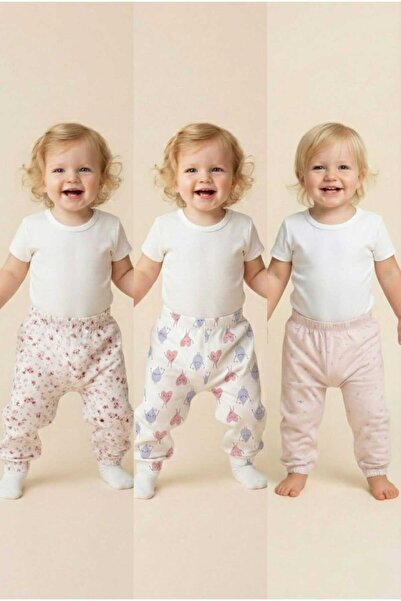 Fuar Baby 3 قطع من القطن بنسبة 100% مع أرجل مطاطية ونقوش للفتيات الصغيرات - ب...