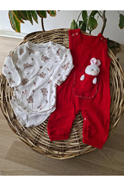 NAFİTTO Rabbit Detailed Strappy Jumpsuit and Patterned Short Sleeve Bodysuit ...