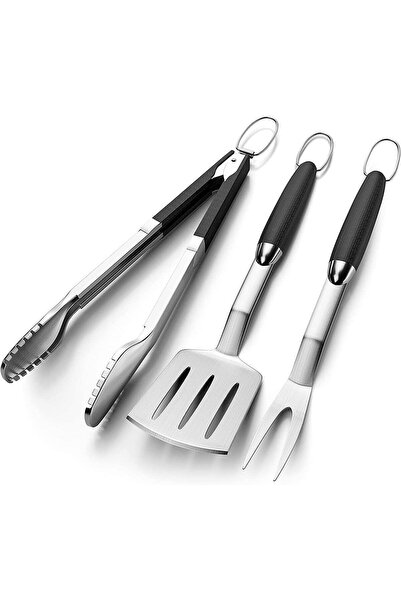 Generic مجموعة أدوات شواء من 3 قطع، مصنوعة من الفولاذ المقاوم للصدأ السميك لل...