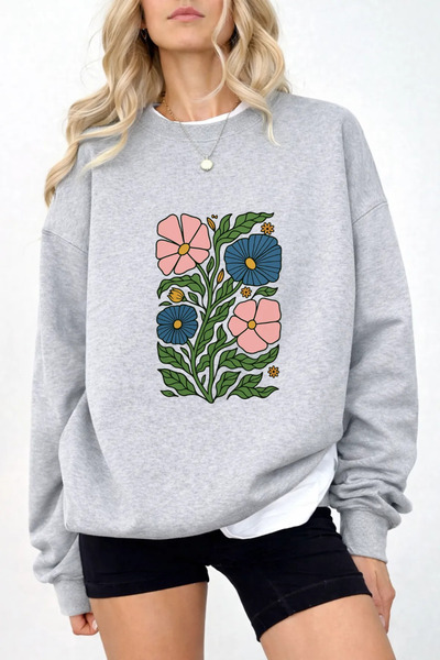 Pink Sky Unisex Printed Crew Neck Sweatshirt Oversized Cotton Daily Comfortable