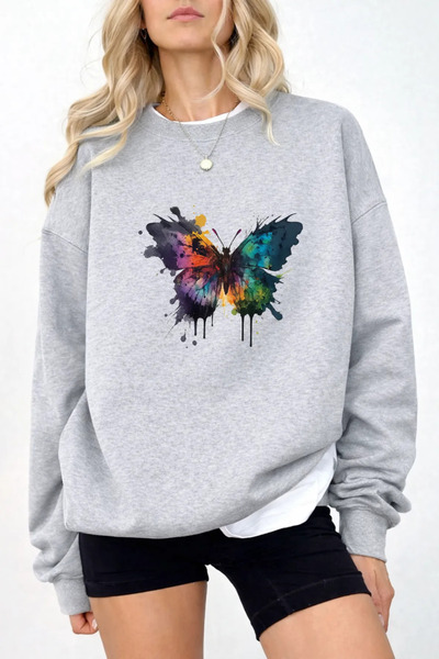 Pink Sky Unisex Printed Crew Neck Sweatshirt Oversized Cotton Daily Comfortable