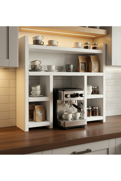 TRENDPİX Mutfak Tezgah Üstü Çok Amaçlı Ahşap Raf Kahve Köşesi Kupa Bardak Mod...