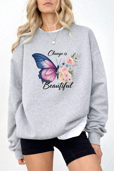 Pink Sky Unisex Printed Crew Neck Sweatshirt Oversized Cotton Daily Comfortable