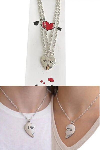 Stone Family Silver Color I Love You Written Double Double Steel Necklace