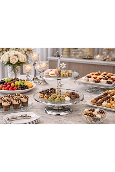 Dania ✨🍰 Luxurious two-tier dessert serving stand (45cm + 30cm) – Nickel fin...