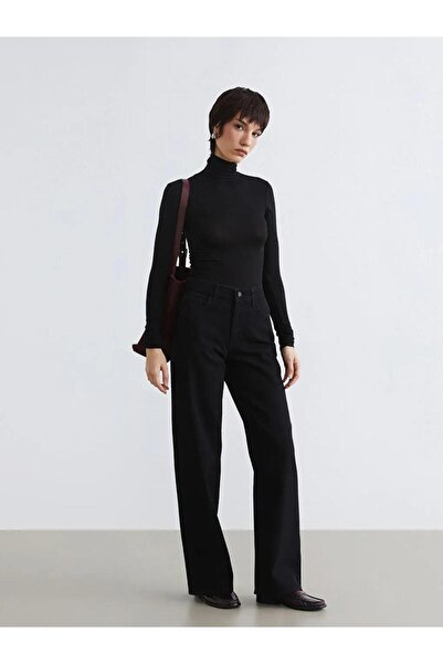 LC Waikiki Μαύρο γυναικείο τζιν παντελόνι σε φαρδιά γραμμή (S6)