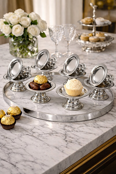 Mim Life 6 lı Gümüş Dekoratif Sunumluk Kase Şekerlik Lokumluk İftar Sunum