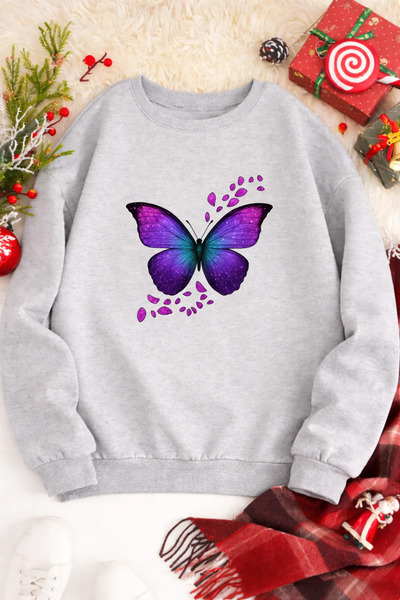 Pink Sky Unisex Printed Crew Neck Sweatshirt Oversized Cotton Daily Comfortable