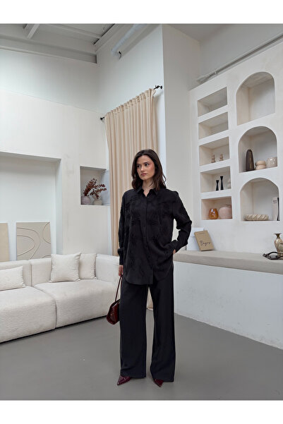 MİA NOURA Women's Shirt with Beaded Embroidery on Front and Sleeves, Pants an...