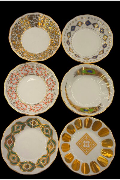 DUKKANI ISTANBUL Premium Porcelain Tea Plate for 6 People Acem Mix New Gildin...