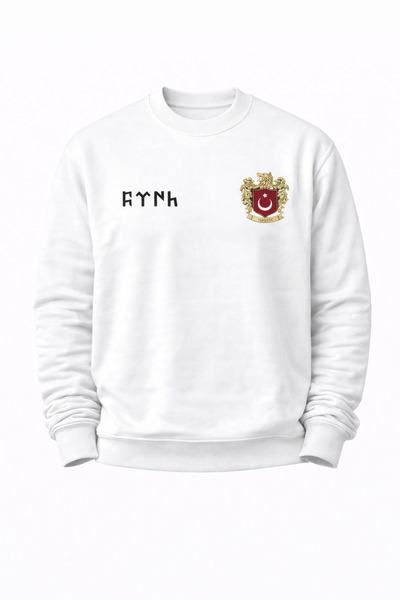 FULL TOLERANCE GÖKTÜRKÇE TÜRK VE TURAN ARMA BAYRAK BASKILI BİSİKLET YAKA SWEA...