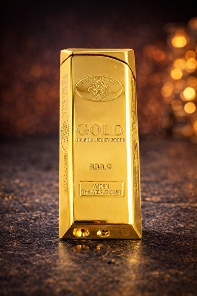 ZEFLAZER Hediyelik Kişiye Özel Altın Külçe Görünümlü Metal Çakmak Gold