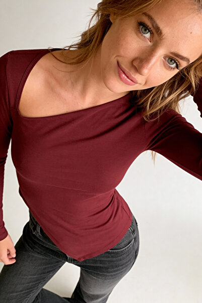 Evelora بلوزة نسائية بقصة غير متماثلة وقصة ضيقة من الليكرا بالكامل باللون الع...