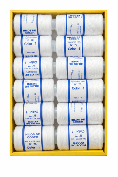 NO BRAND White sewing thread set, 12 skeins, 100% polyester, No. 70