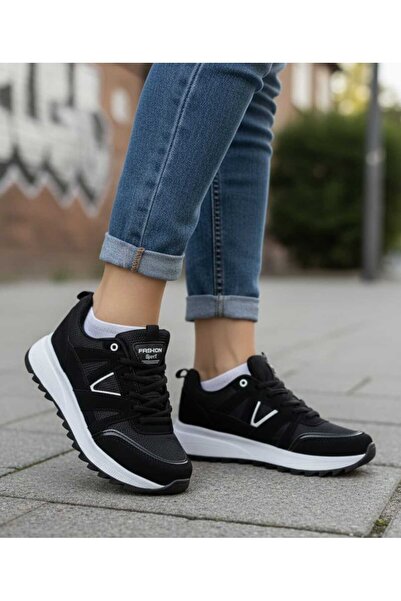 Moda Kadıköy Women's Black and White Non-Slip Sole Sneaker Shoes