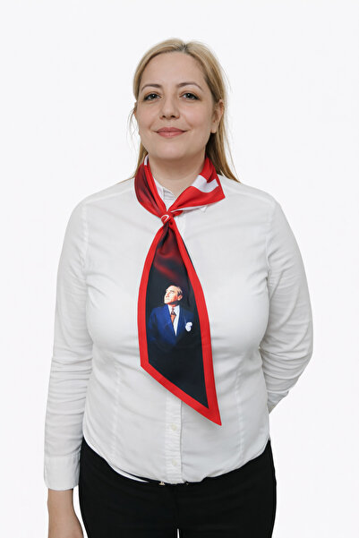 moda nokta Ataturk Silhouette and Signed Tie-Style Neck Scarf