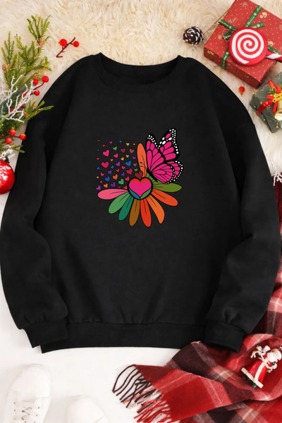 Pink Sky Unisex Printed Crew Neck Sweatshirt Oversized Cotton Daily Comfortable