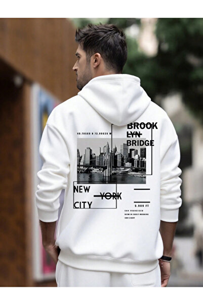 Marco Fresco سويت شيرت بروكلين بريدج للجنسين مطبوع عليه قصة فضفاضة شاردونلو هودي