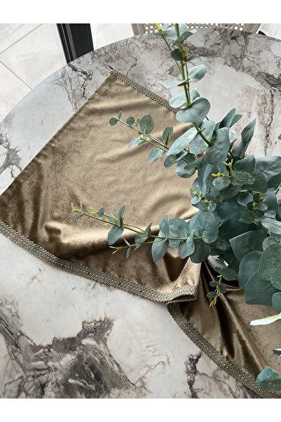 ELORA MAISON Haki yeşil ipek kadife günlük hediyelik runner örtü