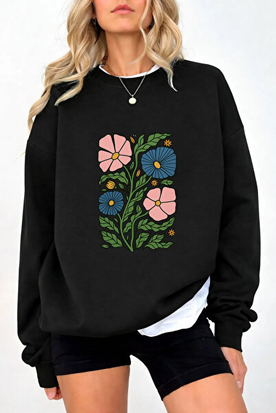 Pink Sky Unisex Printed Crew Neck Sweatshirt Oversized Cotton Daily Comfortable