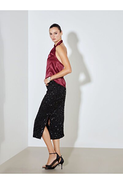 LC Waikiki Dar Fit Sequined Slit Skirt