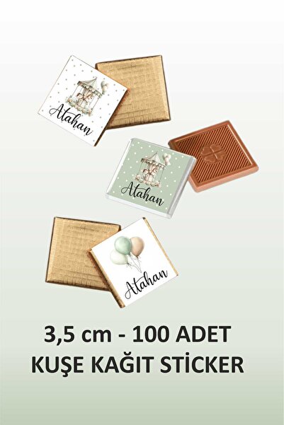 fırsatlar diyarı Yeşil Atlıkarınca & Balon Tema Kare Çikolata Etiketi - Parla...