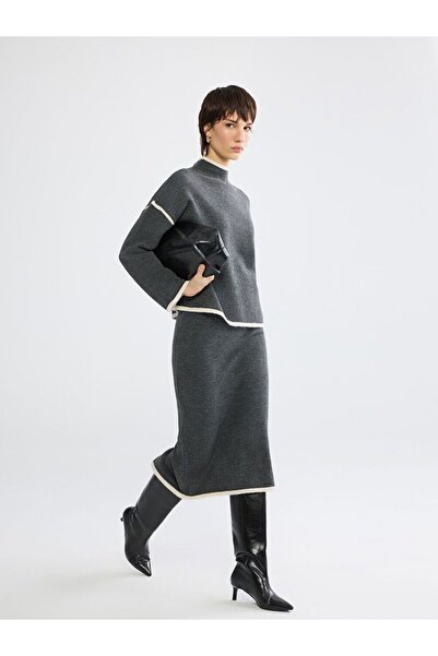 LC Waikiki Elastic Waist Slit Knitwear Pencil Skirt