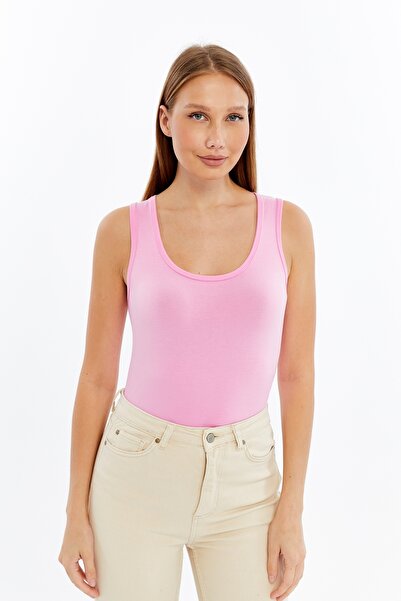 LAENT Women's Candy Pink Thick Strap Basic Athlete Top