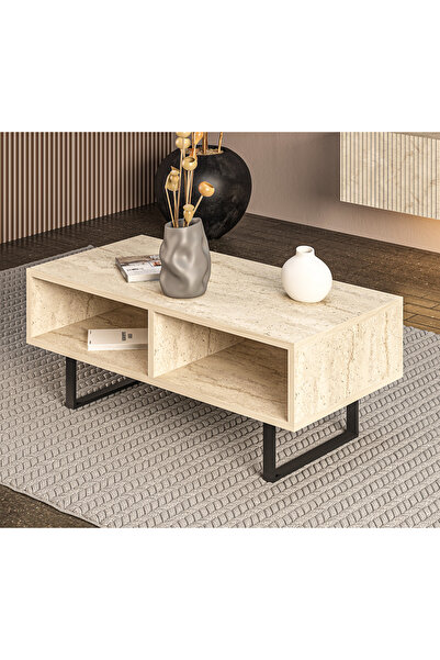 MERT SERT MOBİLYA Prague Orta Sehpa 90cm x 45cm Metal Ayaklı