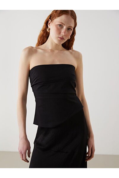 LC Waikiki Lcw Vision Black Strapless Neckline Crop Women's Blouse