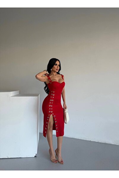 NİCE STYLE Дамска рокля с детайли „птиче око“ изцяло от ликра