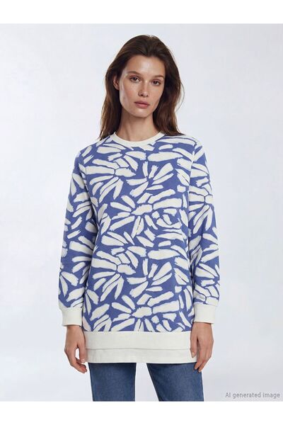 LC Waikiki Crew Neck Patterned Women's Sweatshirt Tunic