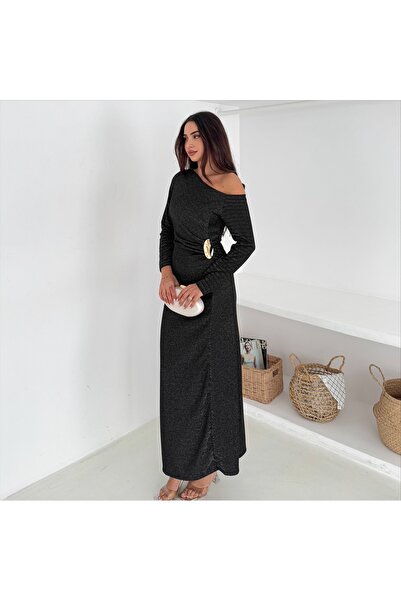 KASİDE SİMLİ KAYIK YAKA DRAPELİ ABİYE TOKALI