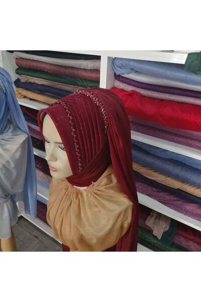 semahazırduvak bordo simli duvaklı işleme detaylı aaksesuarlı model hazır tür...