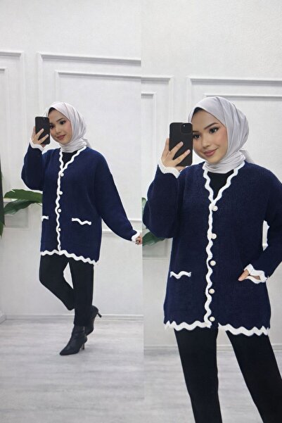 moda acar Women's Hair Cut Pocketed Knitwear Cardigan