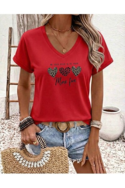 FUFLUNS TRIOC DE FEMEI OVERSIZE CU DECOLTEU IN V CU IMPRIMARE IN FORMA DE INIMĂ