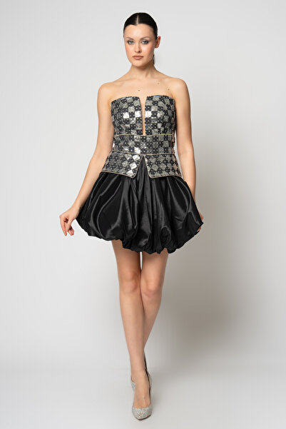 RENGIN Büstiyeri payetli kot eteği organze abiye elbise