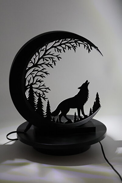 3D GlowCraft 🌙 Bozkurt’a Özel – Kurt ve Ay Temalı Dekoratif LED Lamba