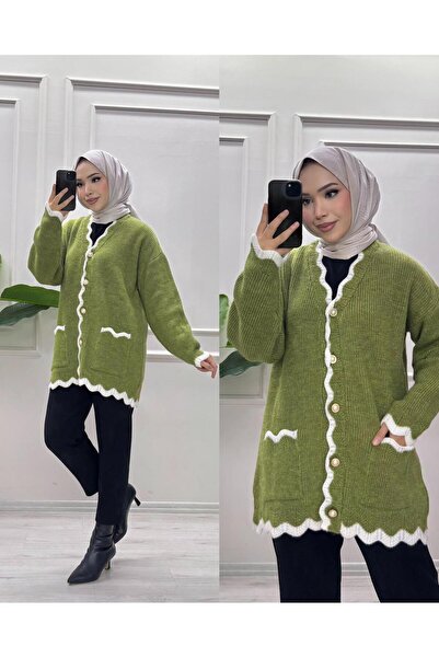 moda acar Women's Hair Cut Pocketed Knitwear Cardigan