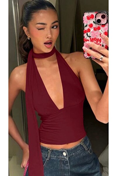 quella atelier Burgundy Scarf Blouse